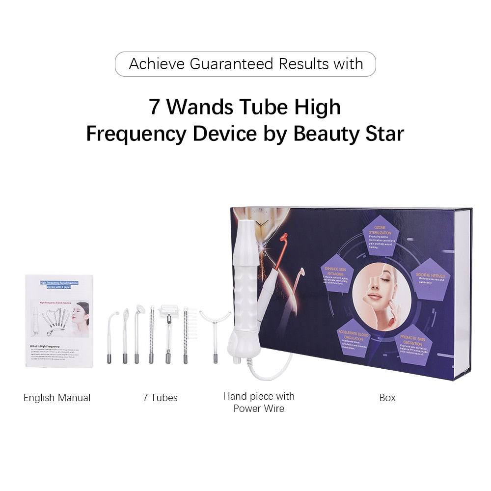 Beauty Star 7 In 1 Electrode Glass Tube High Frequency Facial Machine Spot Acne Wand Facial Spa High Frequency Facial Skin Care