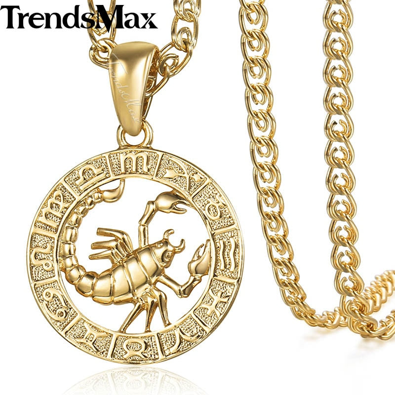 Women Men Scorpio Zodiac Sign Necklace 585 Rose Gold Color Pendant Necklace Fashion Jewelry Gifts Wholesale GP278D