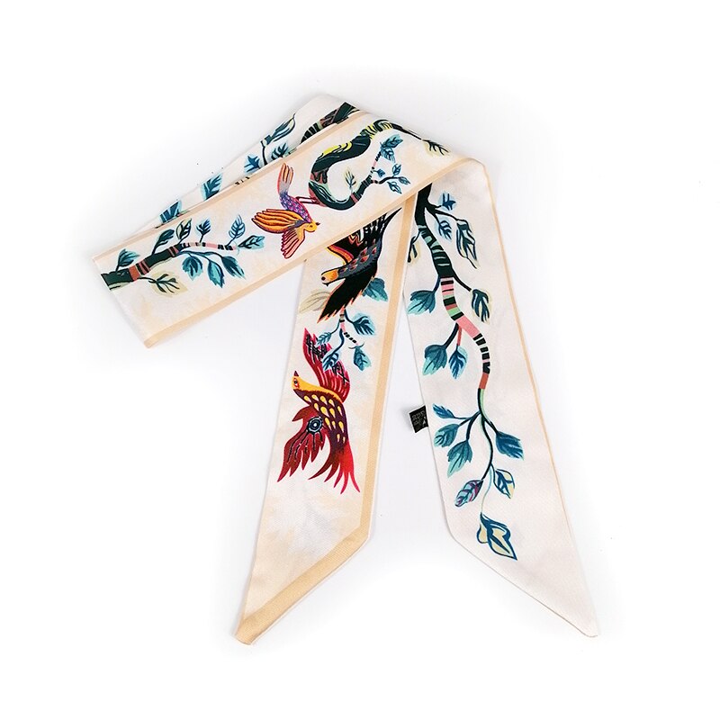 2019 beautiful Print Luxury Bag Strap Scarf Women Silk Scarf Fashion Head Scarf Headwear Long Scarves Bag Accessories Ribbon