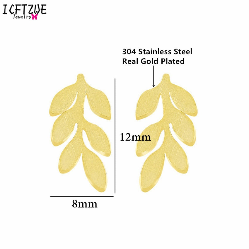 ICFTZWE  Vintage Leaf Stud Earrings for Women Men Bijoux Stainless Steel Brincos De Festa Trendy Jewelry