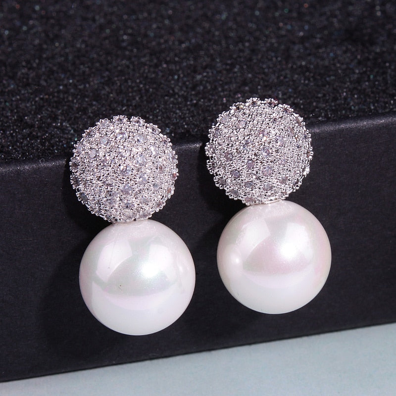 2020 Fashion Wedding Pearl Jewelry Accessories Party Pearl Earrings Elegant Crystals Stud Earrings For Women Female Gifts E1713