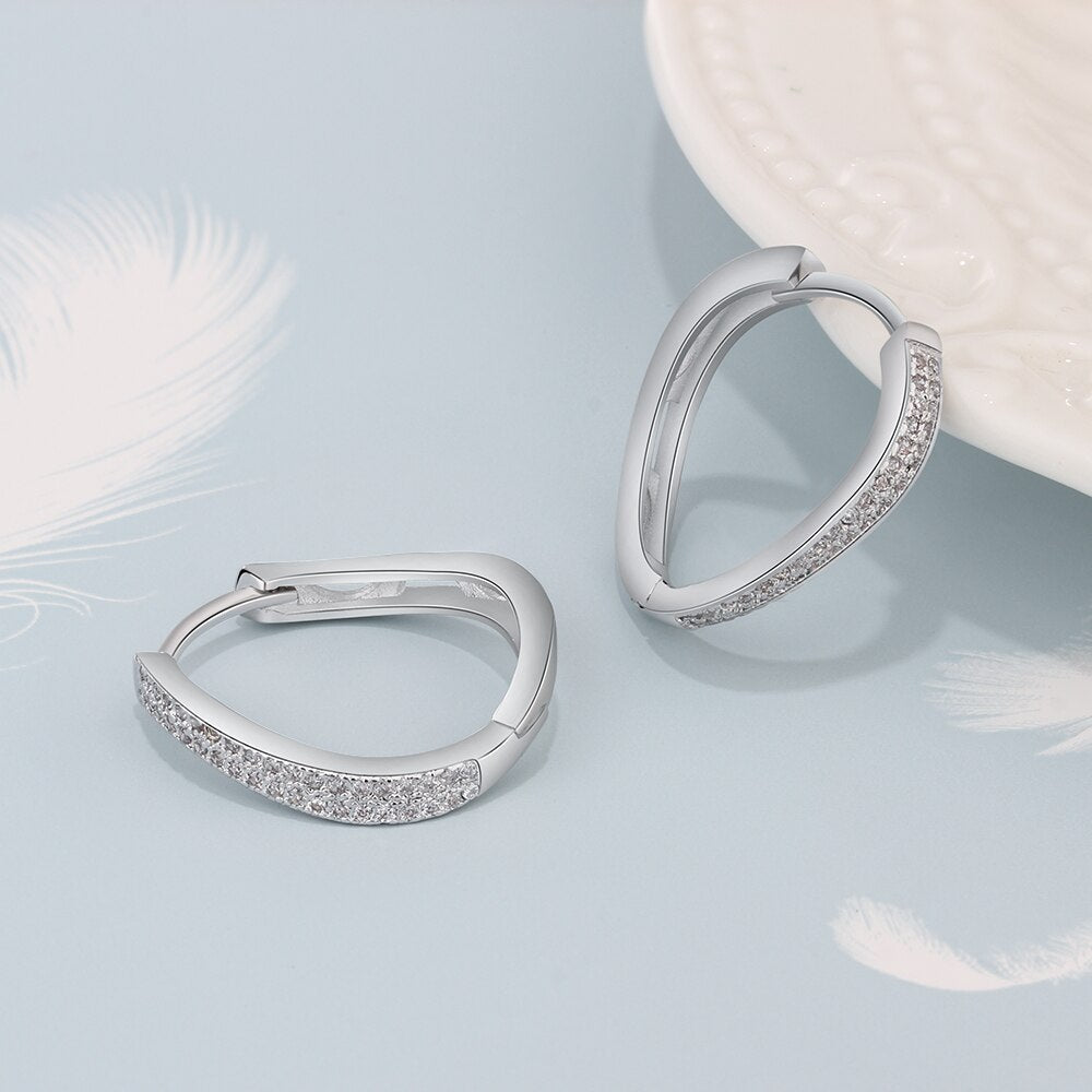 Classic Style Hoop Earrings Silver Color Curved CZ Earrings with Zircon Anniversary Fashion Jewelry Gift for Women 2021 Trend