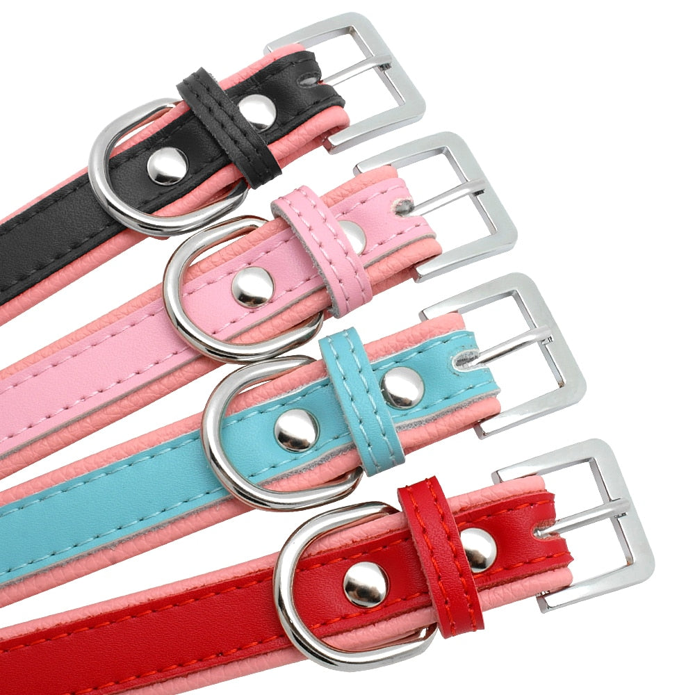 Personalized Dog Collars Leather Padded Customized Dogs Collars Name ID Collar For Small Medium Dogs Cats Blue Pink Black Red