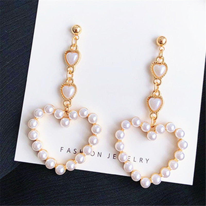 Fashion heart sutd earrings female  Popular long heart pearl earrings banquet jewelry accessories tassel earrings for women