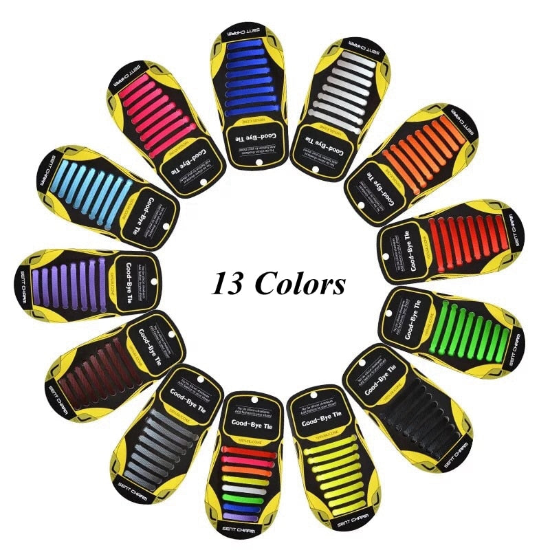 16 Pcs Elastic Shoelaces Silicone Shoe Laces No Tie High Quality Kids Adult Rubber Shoelace Outdoor Sneakers Quick Lazy Lace