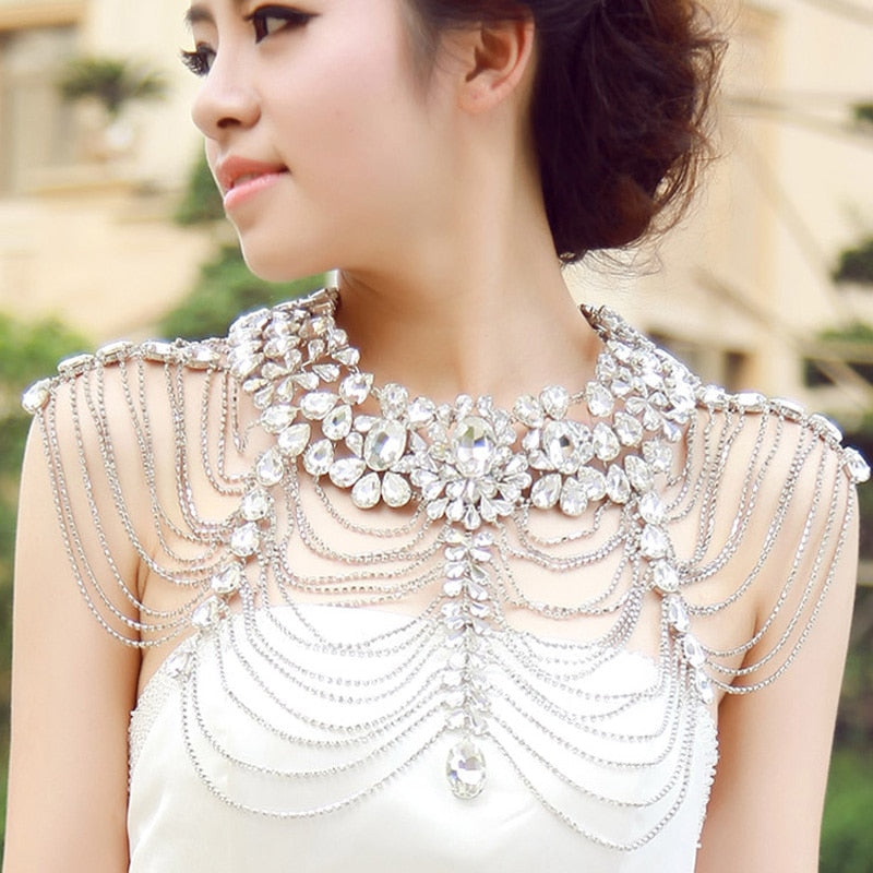 Vintage Bridal Shoulder Strap Luxury Wedding Jewelry Long Crystal Necklace Chains Jewellery Chain Accessories For Women