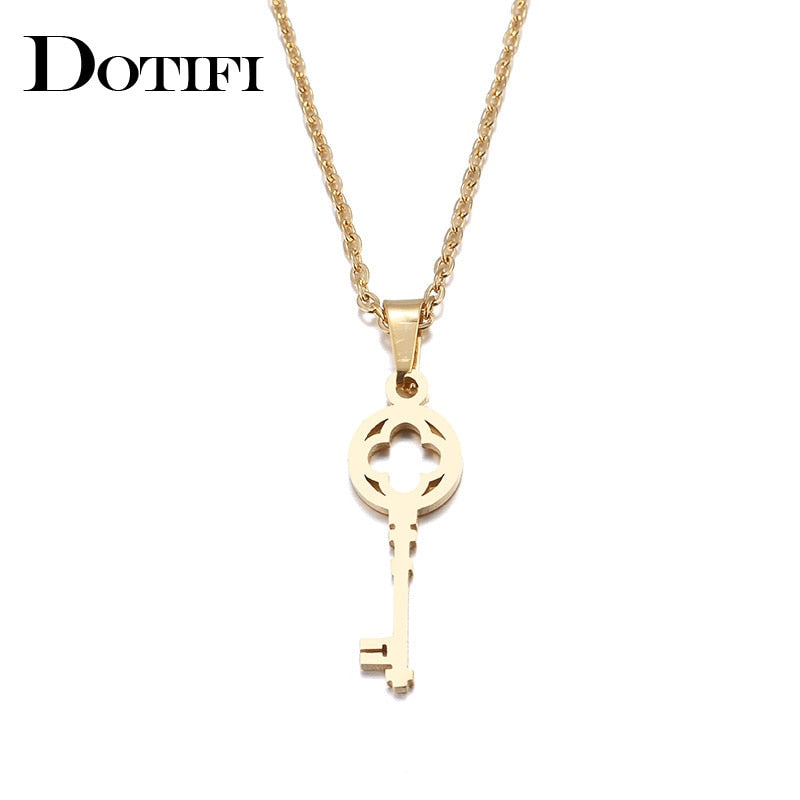 DOTIFI Stainless Steel Necklace For Women Lover's Fashion Key Pendant Clavicle Necklaces Valentine's Day Gift Card Jewelry