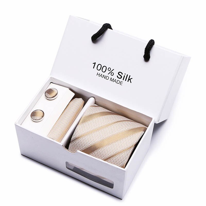 Gift box Packing  Brand Luxury Necktie Pocket Square Wedding Mens Neck TIes Silk Tie Set  Cufflinks Handkerchief