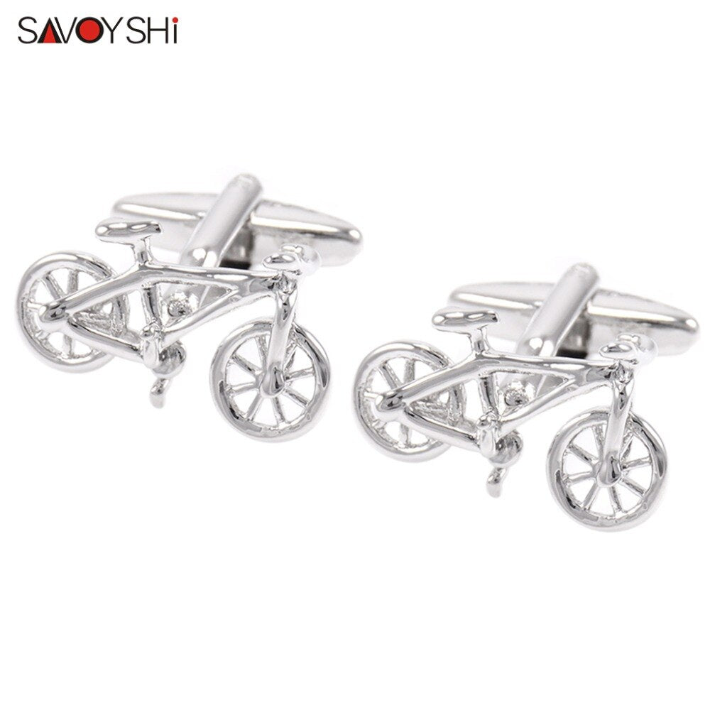 SAVOYSHI Free Engraving Name Cufflinks for Mens Shirt Cuffs Novelty Silver Color Bicycle Cuff links Male Gift Fashion Jewelry