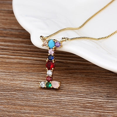 New Arrival Hot Sale Personal Name Letter Necklace Rainbow CZ Initials Alphabet Women Girls Gorgeous Family Jewelry Gift