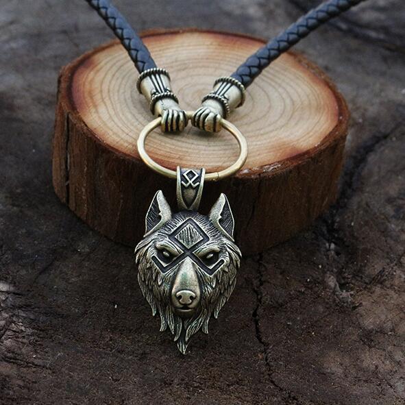 lanseis 1pcs viking wolf head  pendant norse wolf symbol men necklace  jewelry