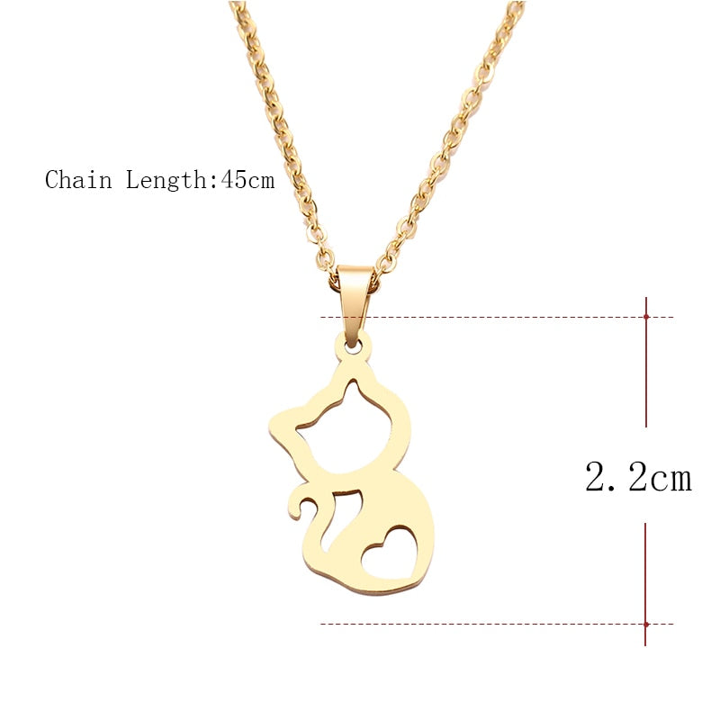 DOTIFI  Stainless Steel Necklace For Women Cute kitten Gold Color Pendant Necklace Engagement Jewelry