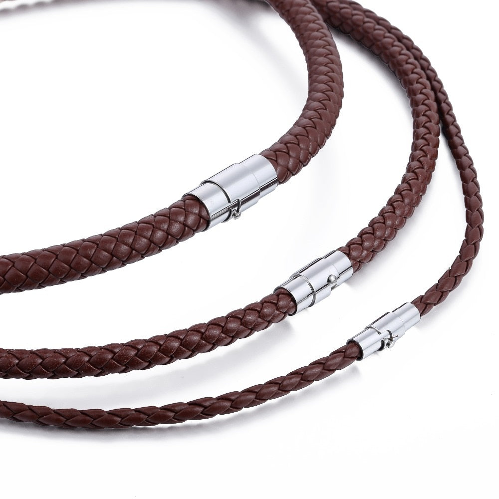 Men&#39;s Choker Necklace Black Brown Braided Leather Necklace for Men Stainless Steel Magnetic Clasp Male Jewelry Gifts UNM27A