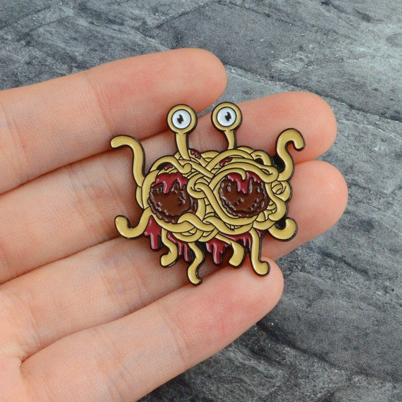 Pastafarianism Enamel Pin Flying Spaghetti Monsterism Badge Brooch FSM Icons Denim Jeans Shirt Bag Funny Pin Gift for Friends
