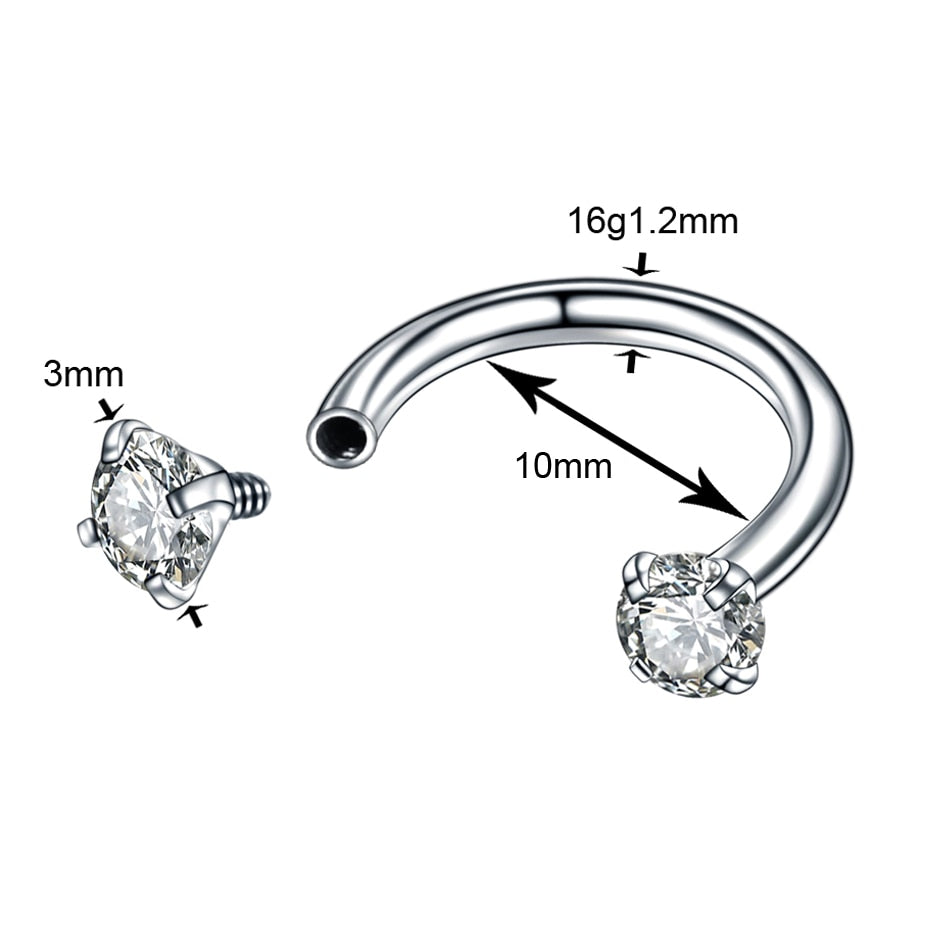 1Pc Crystal Nose Ring Barbells Horseshoe Ring Lip BCR Cartilage Earrings Tragus Piercing Helix Piercing Body Jewelry