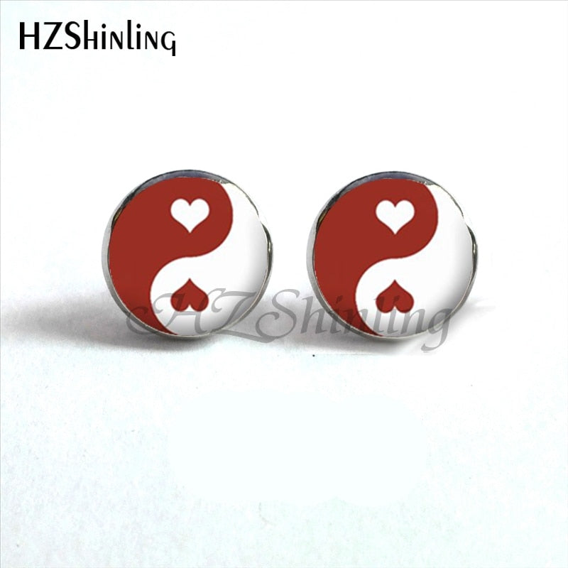 NES-00100  Yin Yang  Earrings Ying Yang  Ear Stud Magic Sign Zen Earrings Glass Cabochon Earrings HZ4