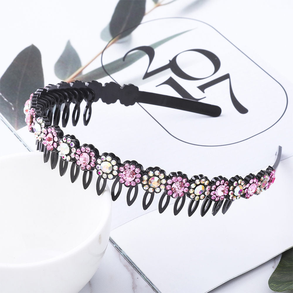 AWAYTR Hairbands Non-slip Bezel Colorful Rhinestone Flower Water Ripple Hair Hoop Headband for Women Hair Band Hair Accessories