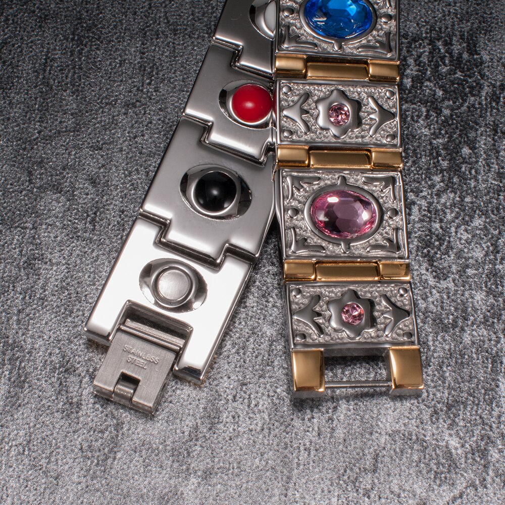 Vinterly Wrist Band Magnetic Bracelet Men Stainless Steel Gold-color Chain Bracelets Bangles Crystal Energy Germanium Bracelets