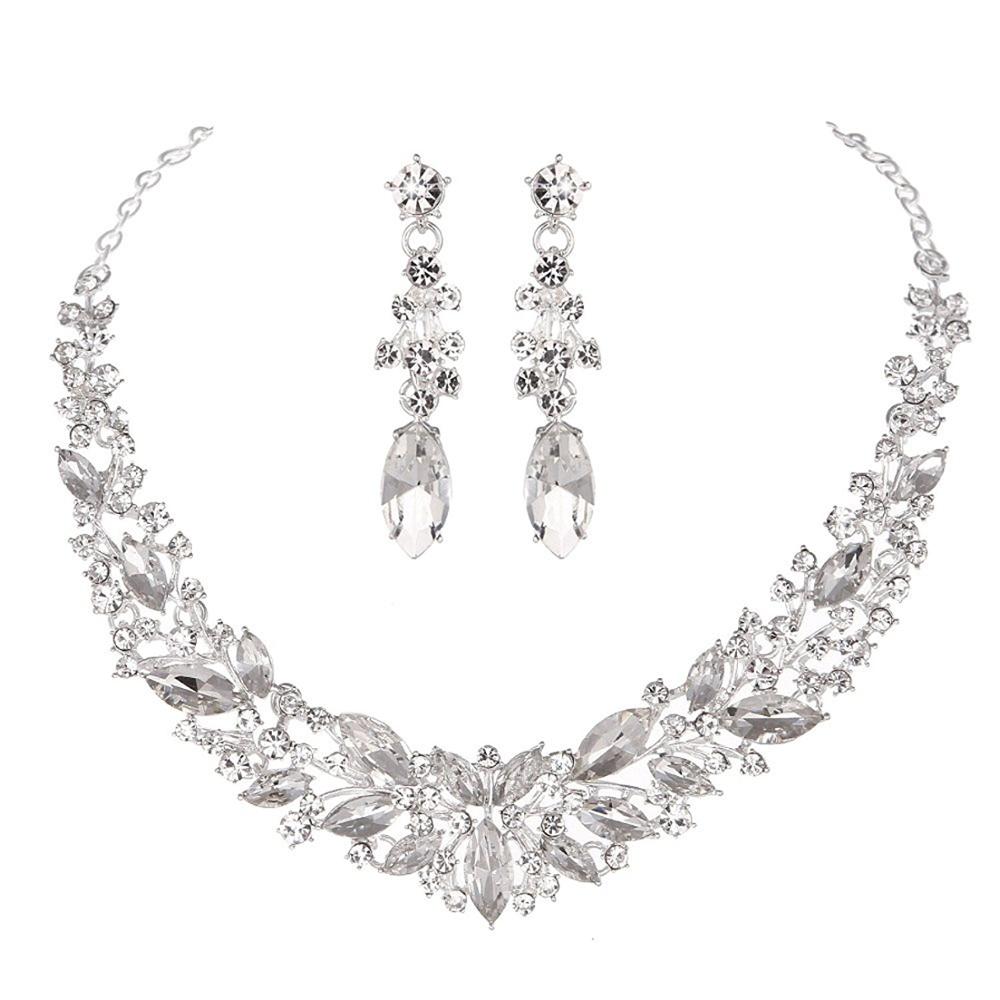 Fashion Delicate Crystal Rhinestone Jewelry Sets With Crowns Bridal Wedding And Party Dress Necklace  For Birdesmaid Women Gift