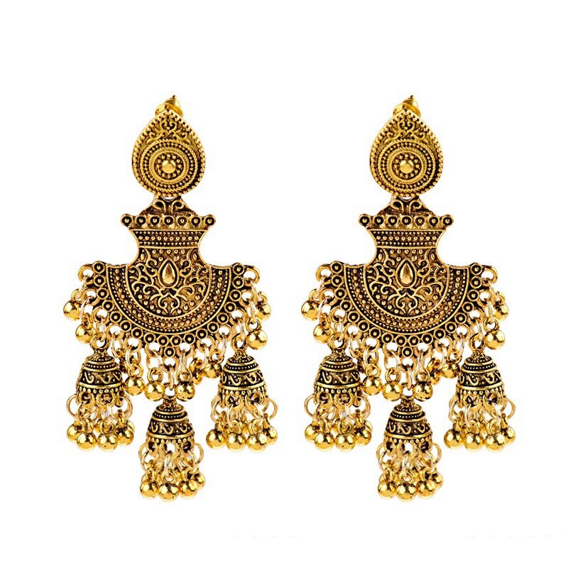 New Ethnic Vintage Women's Geometric Turkish Jhumka Earrings Indian Jewelry Gold Color Tassel Dangling Earrings Turkey Jewelry