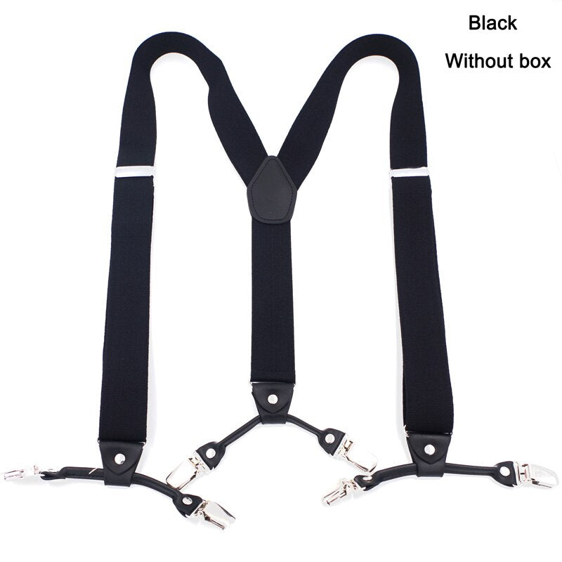 Fashion Suspenders Black leather 6 Clips Braces Vintage Casual Suspensorio Tirante Trousers Strap bretele Father/Husband&#39;s Gift