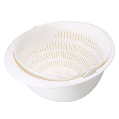 Kitchen Silicone Double Drain Basket Bowl Washing Storage Basket Strainers Bowls Drainer Vegetable Cleaning Colander Tool