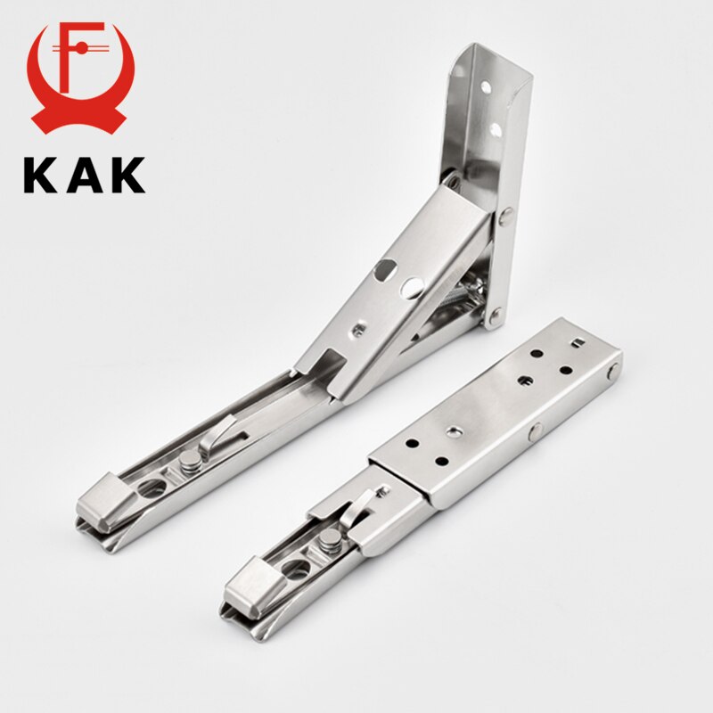 KAK 2PCS Folding Triangle Bracket Stainless Steel Shelf Support Adjustable Shelf Holder Wall Mounted Bench Table Shelf Hardware