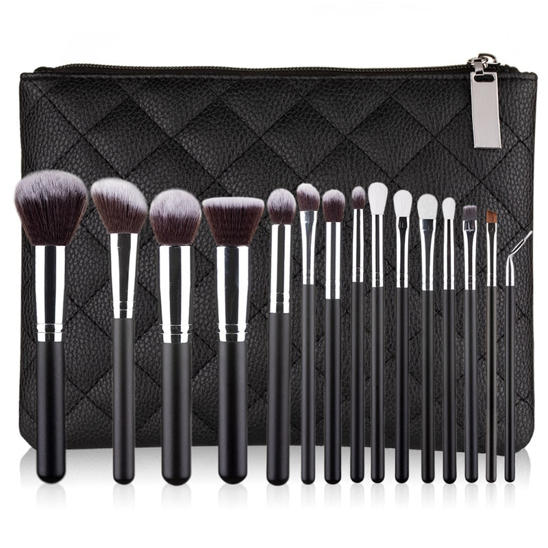 RANCAI 10/15pcs Professional Make-up Brushes Set Makeup Power Brush Make Up Beauty Tools Soft Synthetic Hair With Leather Case