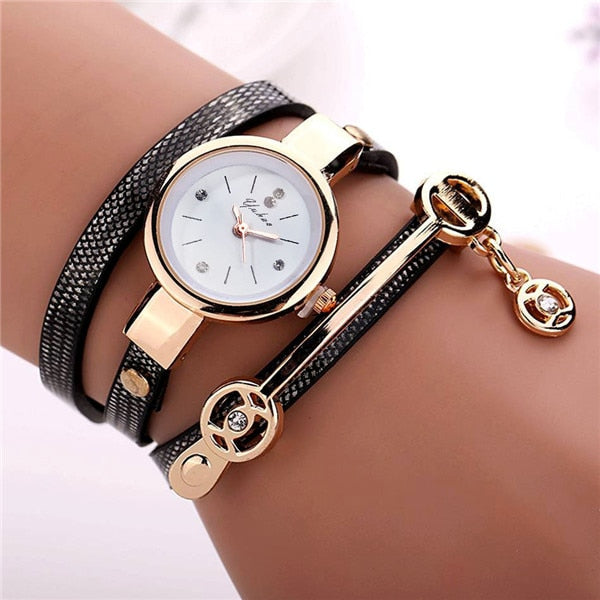 Fashion Women Charm Wrap Around Leather Quartz Wrist Watch Women Rhinestone Watch Female Montre mujer Special Gifts For Women