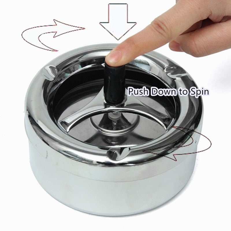 Round Push Down Ashtray Metal Spinning Cigarette Ashtray for Home Office Bar and Restaurant Smoke Ash Tray Holder Indoor Outdoor