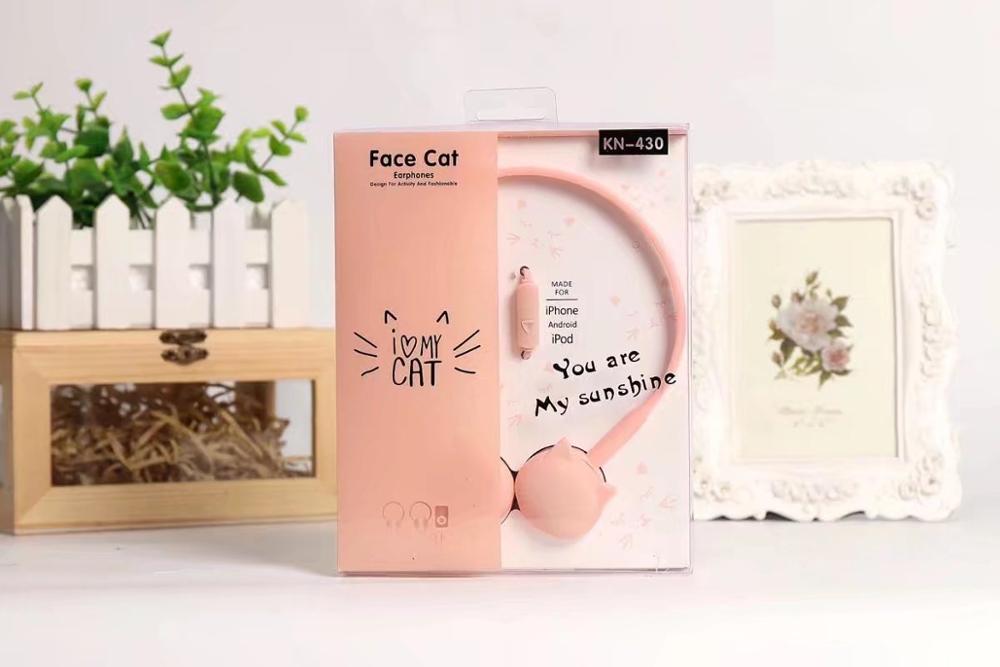 Cute Face Cat Earphones Muisc Stereo Headphone With Microphone Children Daughter Earpieces Headset With Retail Package