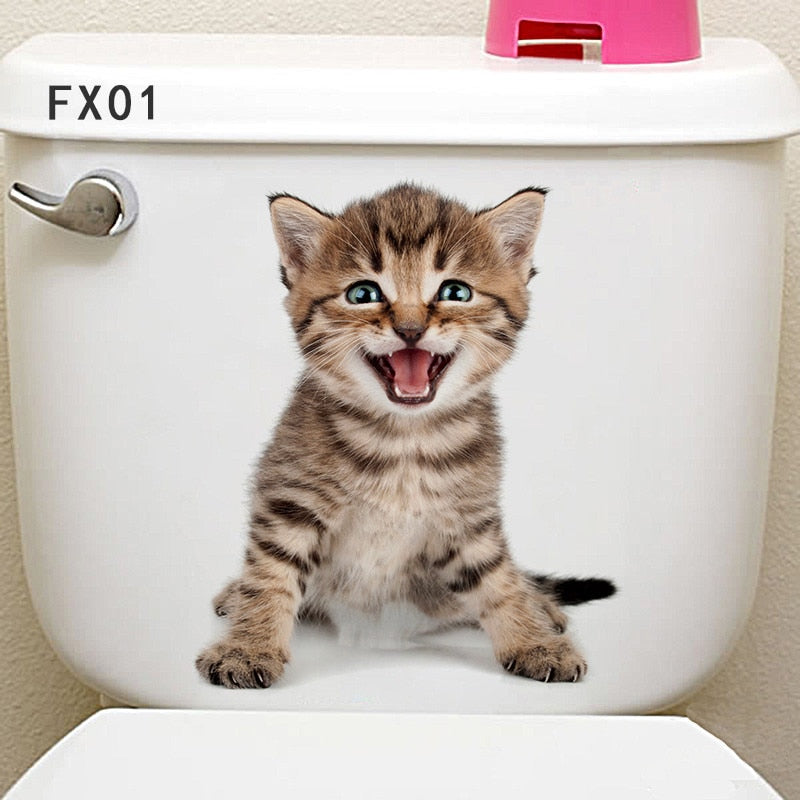 Vivid 3d Hole Cat Dog Animal Toilet Stickers Home Decoration Diy Wc Washroom Pvc Posters Kitten Puppy Cartoon Wall Art Decals