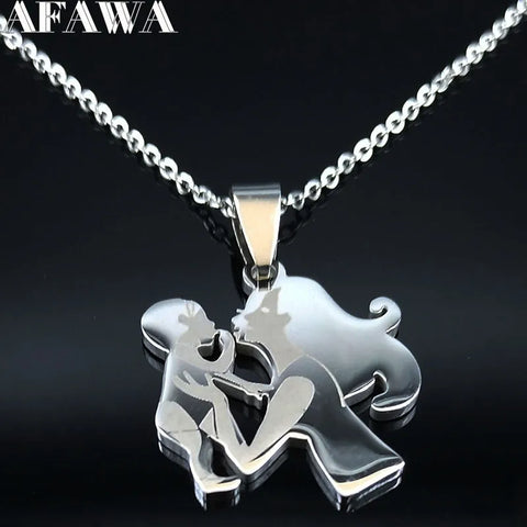 Fashion Mother Kid Stainless Steel Necklaces Wome Silver Color Chain Necklace Women  Jewelry collares Mother&#39;s Day Gift N538S01