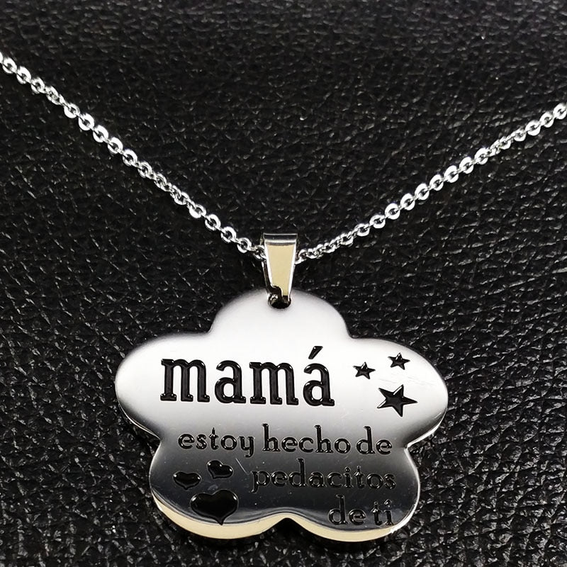 Mama Stainless Steel Chains Necklace for Women Black Enamel Statement Necklace Jewelry dia de la madre Mother&#39;s Day Gift N719S01