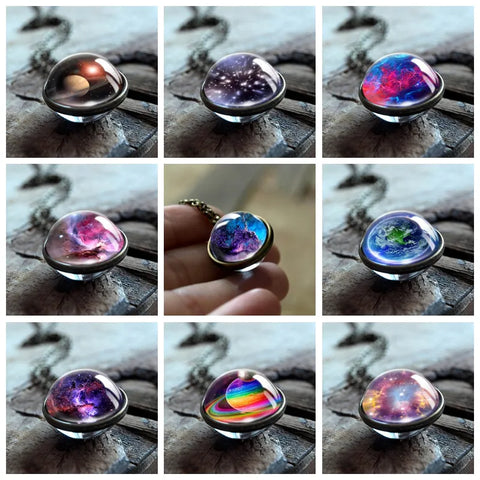 2020 New Nebula Galaxy Double Sided Pendant Necklace Universe Planet Jewelry Glass Art Picture Handmade Statement Necklace