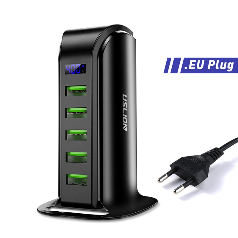 5 Port Multi USB Charger HUB LED Display USB Charging Station Dock Universal Mobile Phone Desktop Wall Home Chargers EU UK Plug