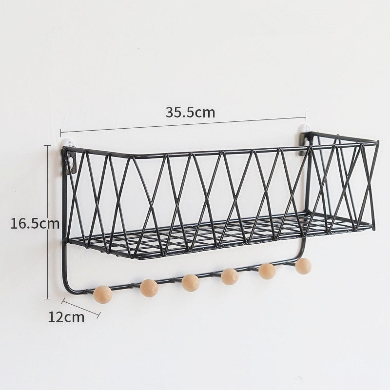 Iron Grid Wall Shelf Wall-mounted Storage Rack Hanger for Home Decor Ornaments Display Bonsai Holder