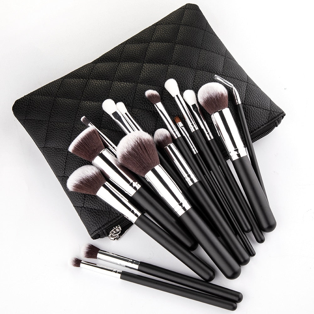 RANCAI 10/15pcs Professional Make-up Brushes Set Makeup Power Brush Make Up Beauty Tools Soft Synthetic Hair With Leather Case