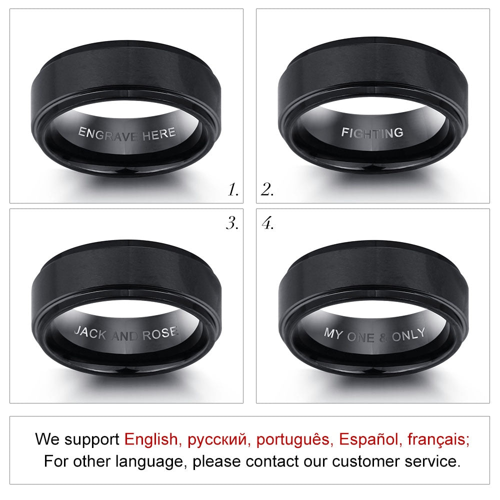 Personalized Engrave Name Rings for Men Black Stainless Steel Ring Fashion Male Jewelry Gift for Husbands (JewelOra RI103856)