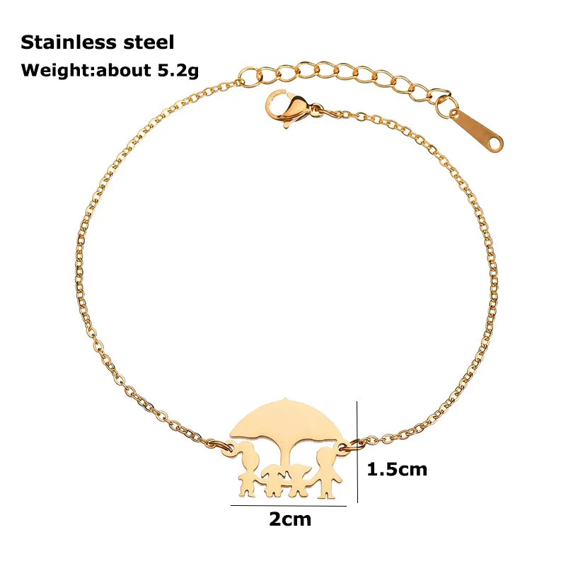 Cute Stainless Steel Mom Dad Kids Family Bracelets Women Gold Color Adjustable Figure Bracelets Girls Jewelry Gift