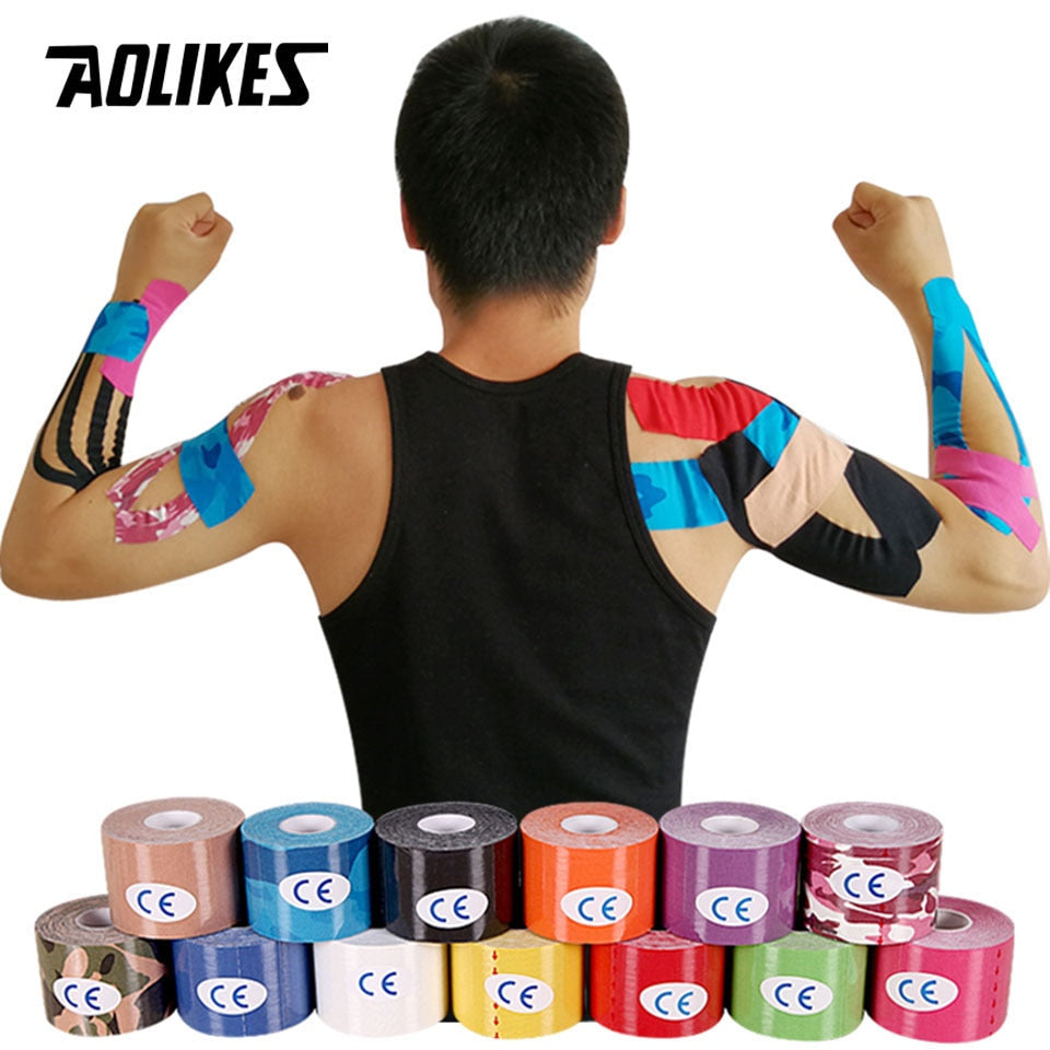 AOLIKES 2 Size Kinesiology Tape Breathable Waterproof Athletic Recovery Sports Tape Fitness Tennis Knee Muscle Pain Relief