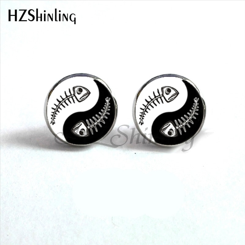 NES-00100  Yin Yang  Earrings Ying Yang  Ear Stud Magic Sign Zen Earrings Glass Cabochon Earrings HZ4