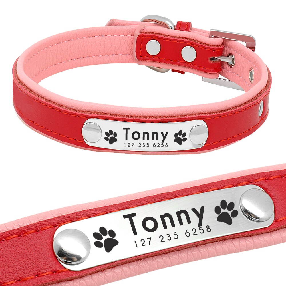 Personalized Dog Collars Leather Padded Customized Dogs Collars Name ID Collar For Small Medium Dogs Cats Blue Pink Black Red