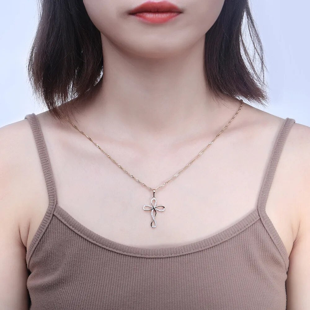 LADYCHIC Trendy Infinite Crystal Pendant Necklaces for Women Gold Color Long Chain Zircon Necklace Party Festival Jewelry LN1065