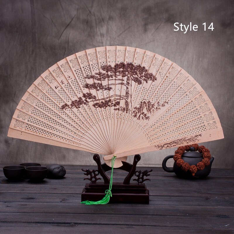 Chinese Japanese Folding Fan Original Wooden Hand Flower Bamboo Classical PrintedFan Ladies Dance Performance and Home Decor