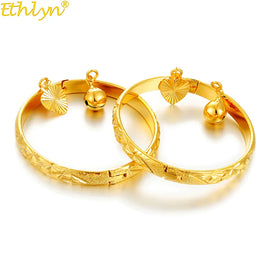 Ethlyn 2pcs/lot Gold Color Bangle for Girls/Baby/Kids Charm Gypsophila Bracelet Bells Heart Jewelry Child Christmas Gifts B132
