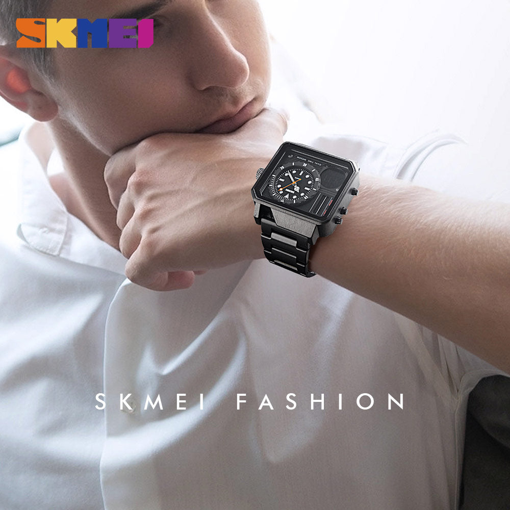 SKMEI Digital/Quartz Watch Men Stainless Steel Strap Wristwatches Double Time Display Male Clock Watches Relogio Masculino 1392