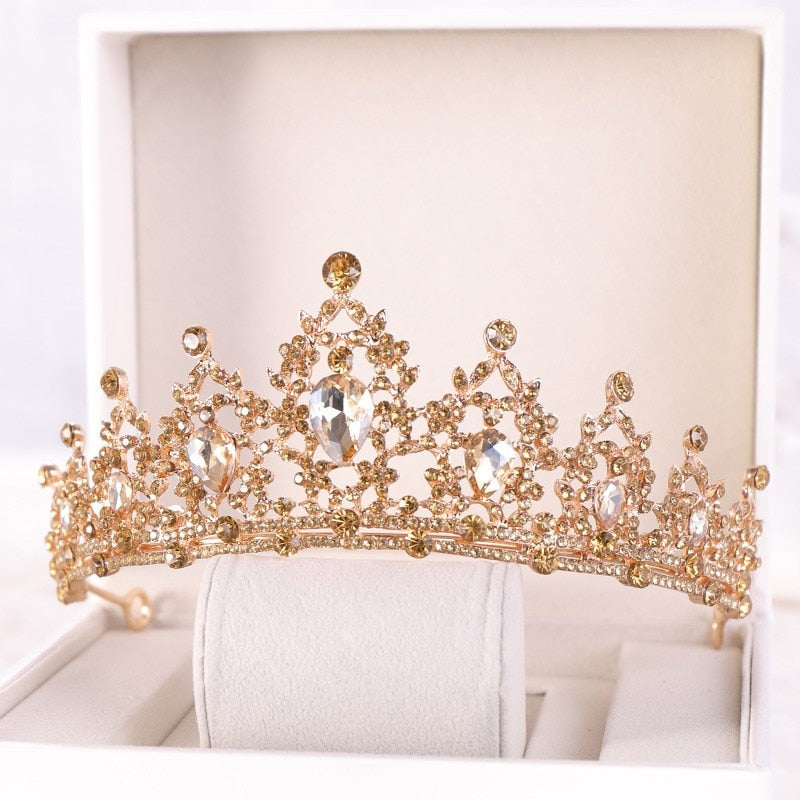 Baroque Luxury Rhinestone Beads Bridal Crown Tiaras Silver Color Crystal Diadem Tiaras Bride Headbands Wedding Hair Accessories