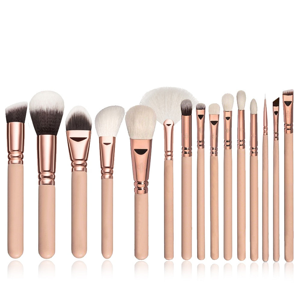 RANCAI 10/15pcs Professional Make-up Brushes Set Makeup Power Brush Make Up Beauty Tools Soft Synthetic Hair With Leather Case