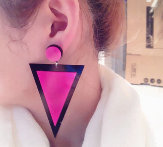 Brand Earing Fluorescent Colorful Triangle Earrings Stud Earrings For Women Crystal Pearl Earrings Fashion Jewelry Wholesale